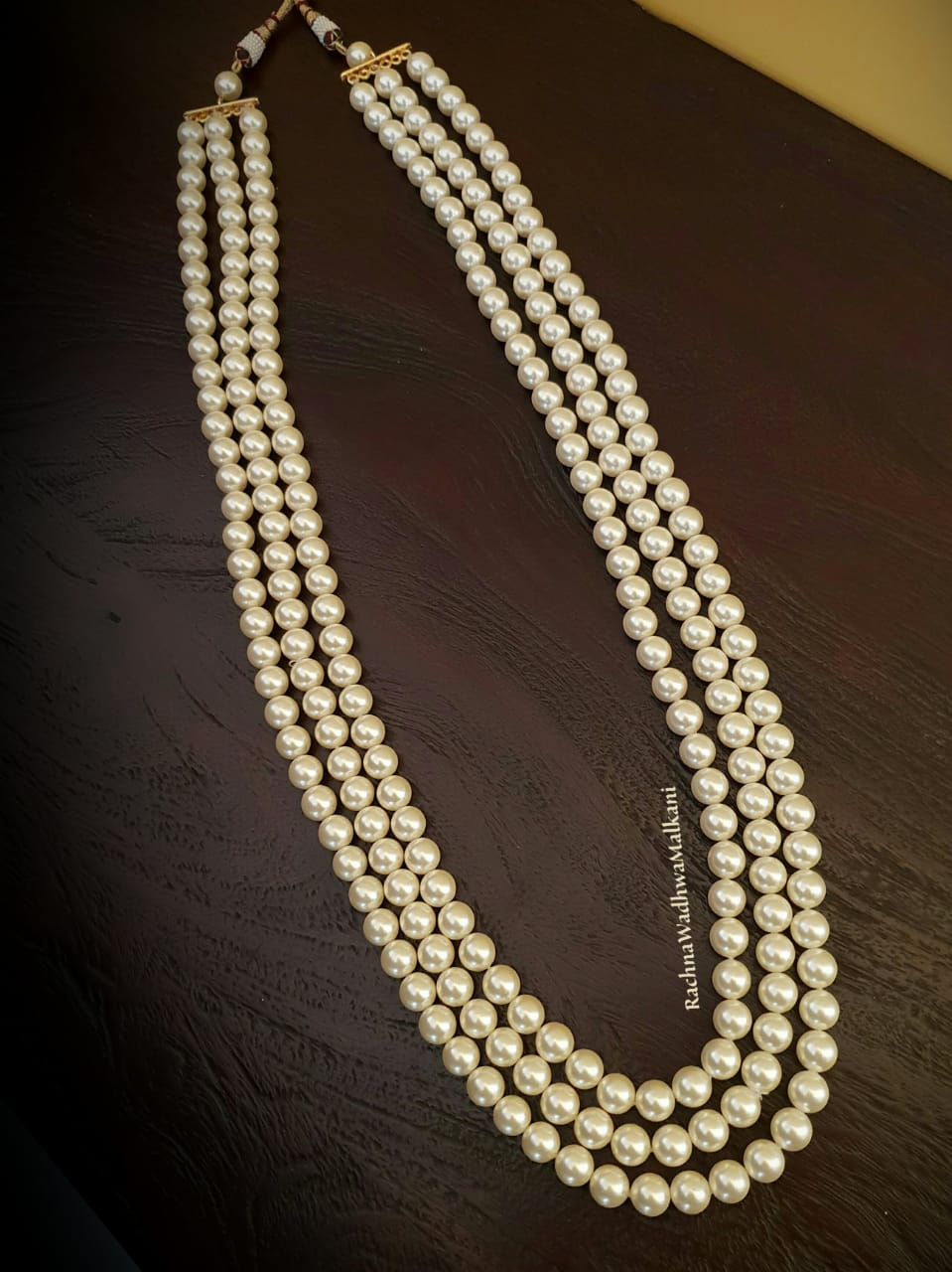 Men's Necklace - 3 Lines of Ivory Pearl Necklace