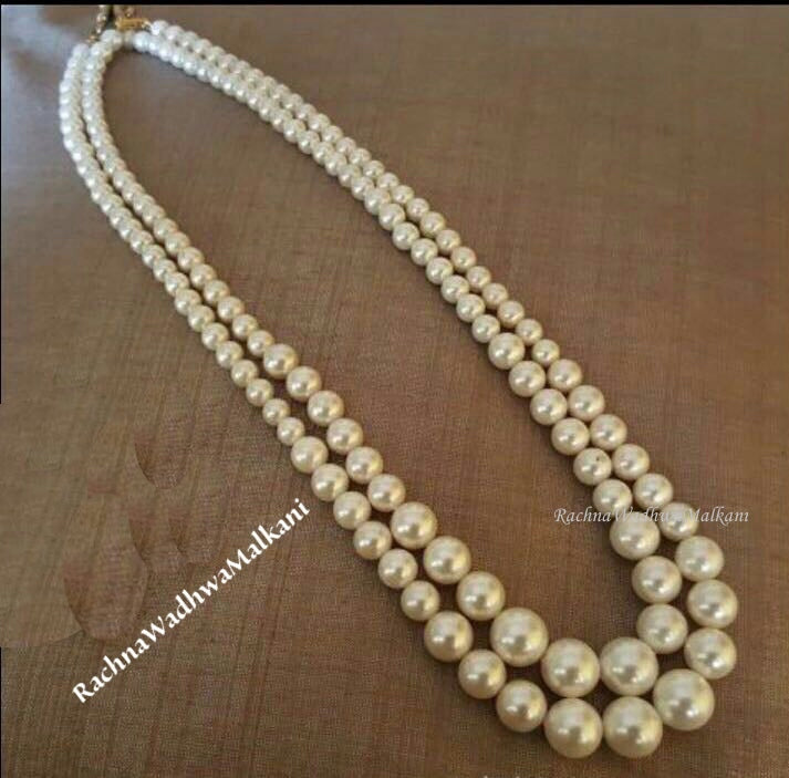 Men's Necklace - 2 Lines of Layout Pearls in Ivory Color