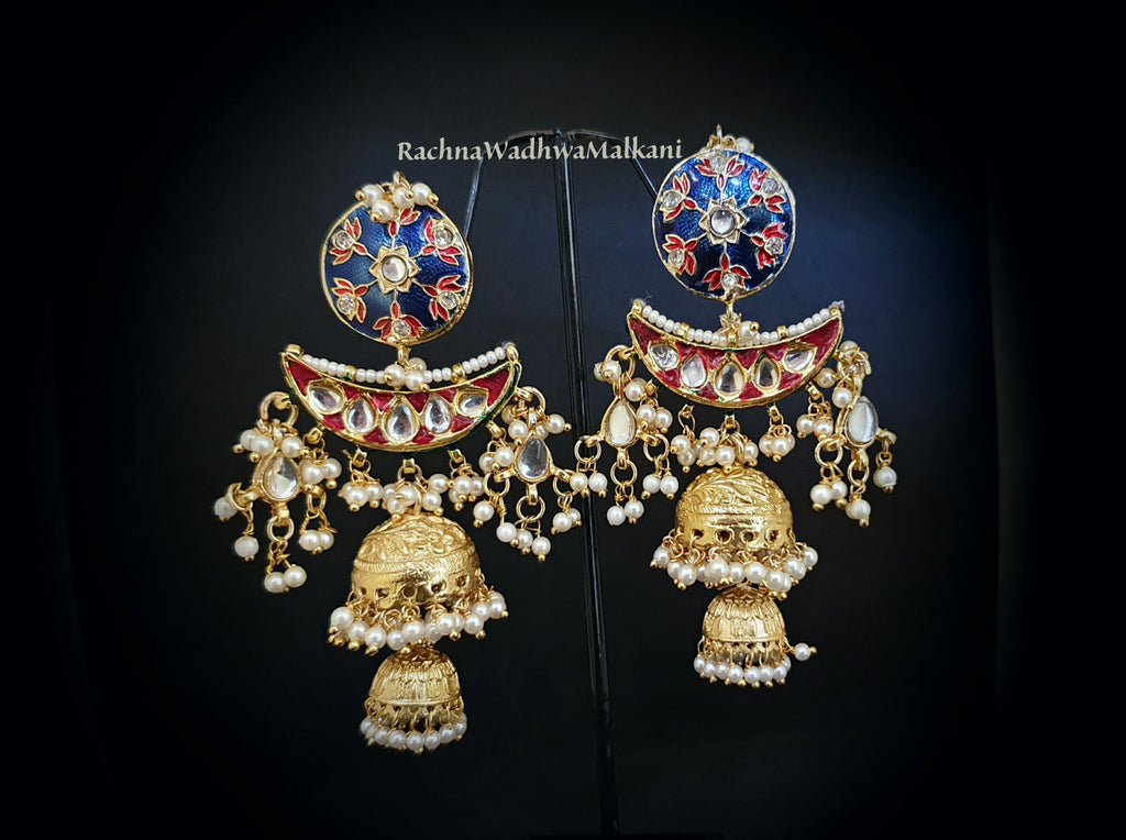 Earrings - Enamel Tops with 2 Layered Jhumkas