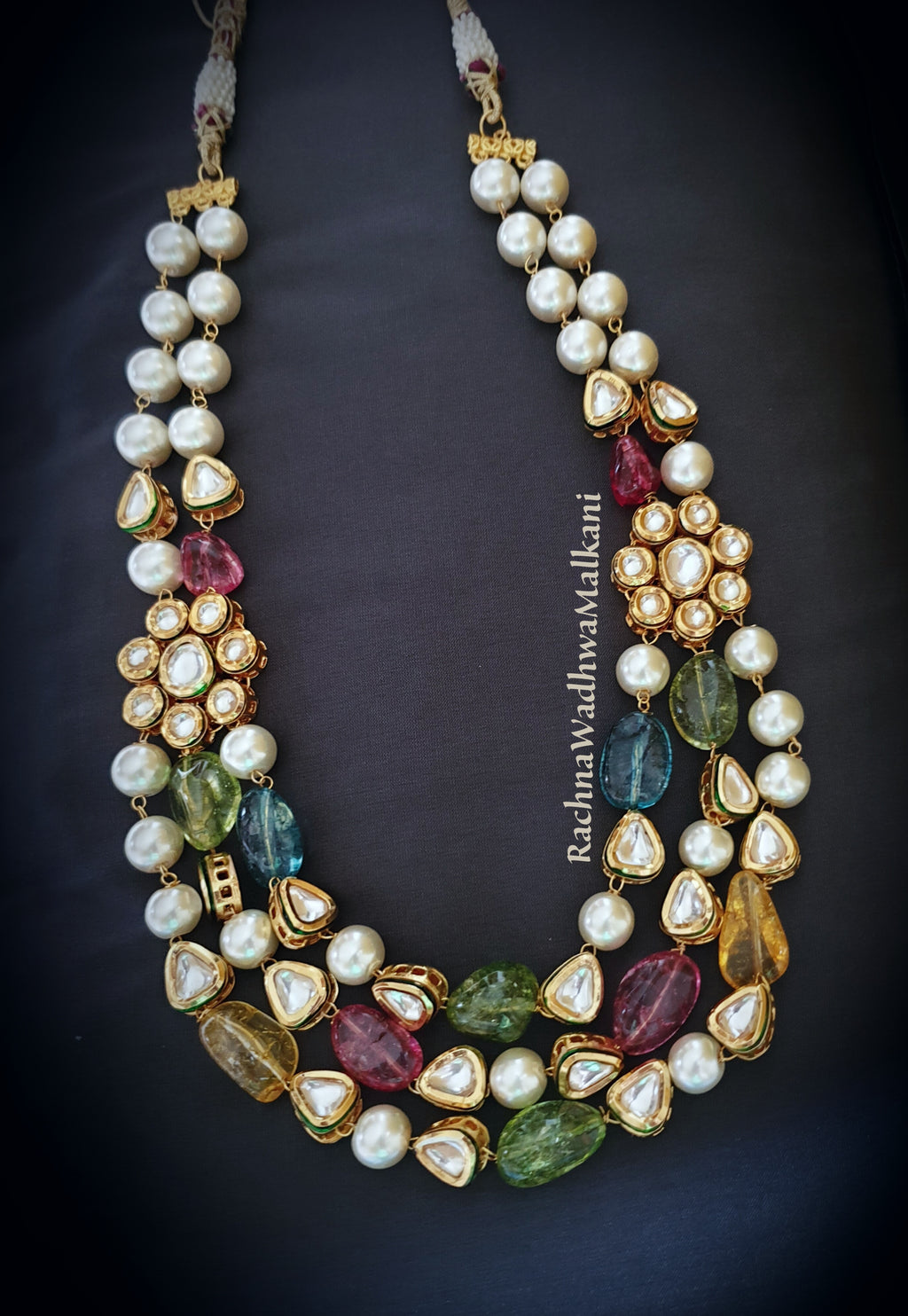 Men's Necklace - Kundan / Multi colored Stones with Pearl