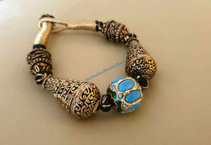 Bracelets - Hand Carved Antique Bead with Turquoise Hand Made Bead