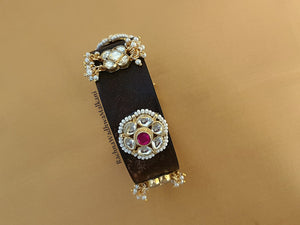 Women Bangle - Wooden Bangle with Patchi Kundan Elements