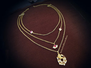 Women Necklace - Ganesha Pendant 3 Layered Chain Necklace with Patchi Kundan