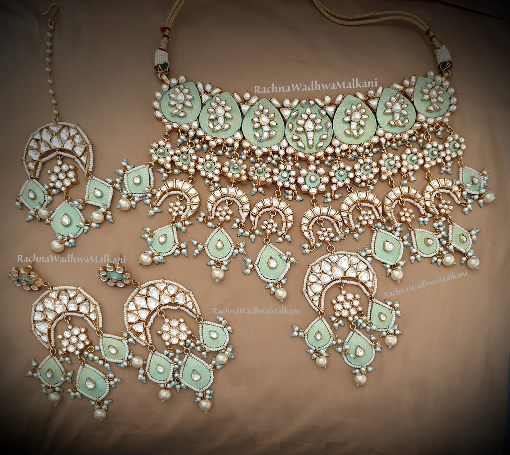 Bride - Patchi Kundan on Enamel Necklace 4 Pc set