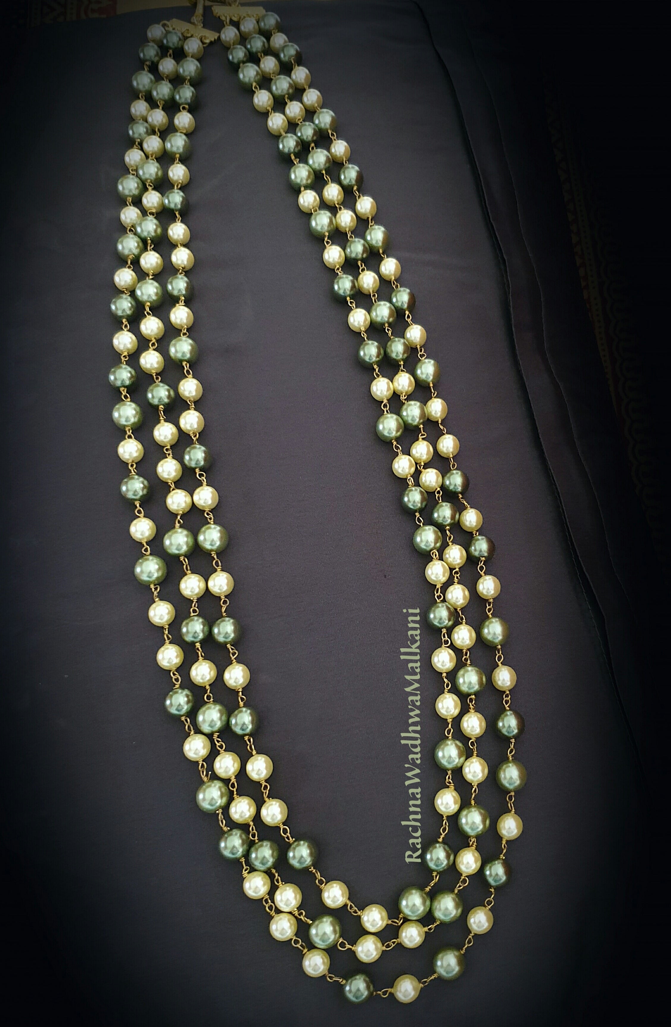 Men's Necklace - 3 Lines Long Pearl Necklace