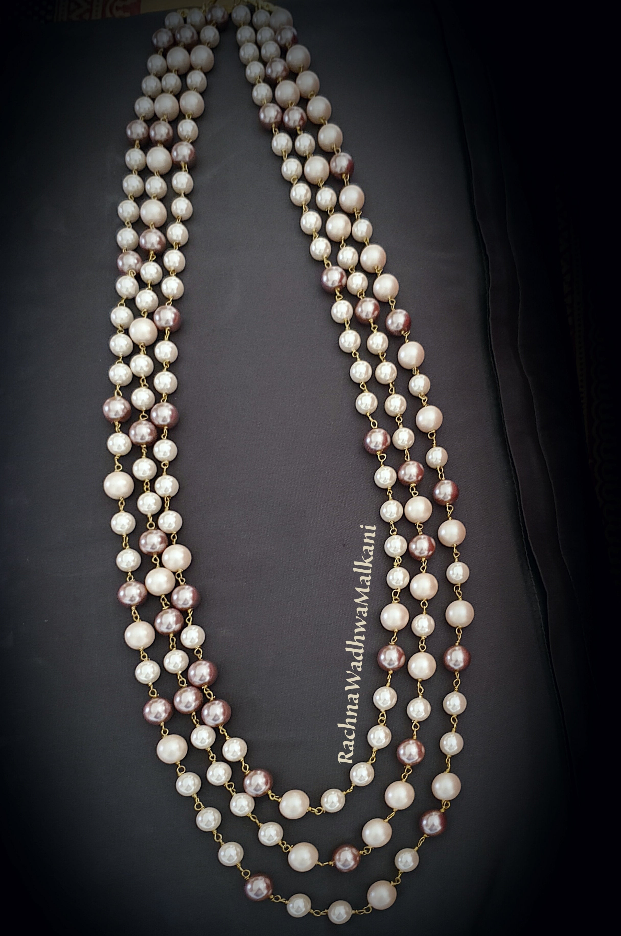 Men's Necklace - 3 Lines Long Pearl Necklace