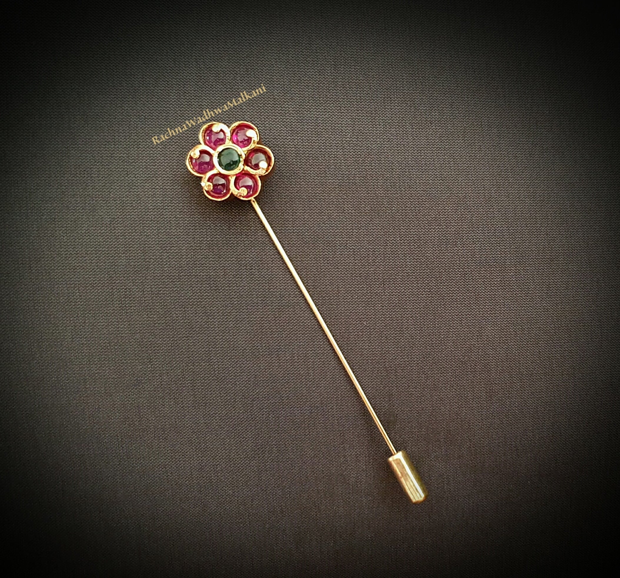 Lapel Pin - Unisex Lapel Pin with Red And Green Stones