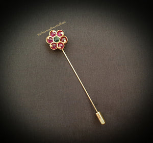 Lapel Pin - Unisex Lapel Pin with Red And Green Stones