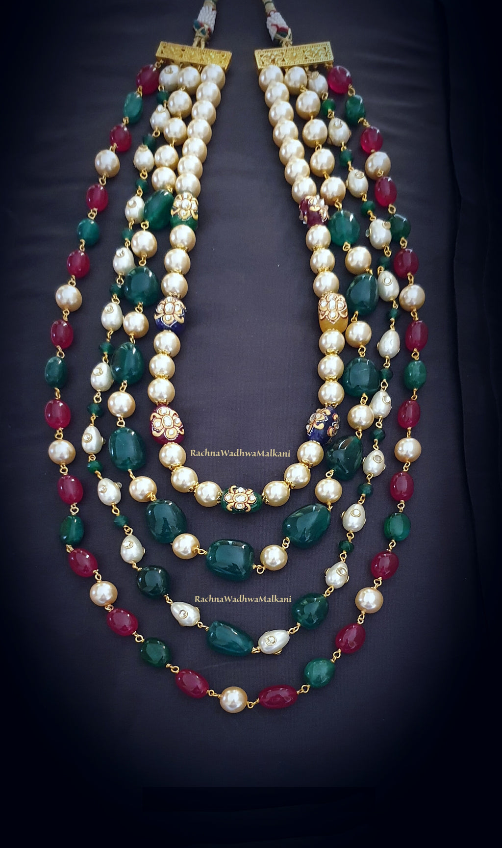 Men's Necklace  - Multi Colored Stones with Kundan Beads and Pearls