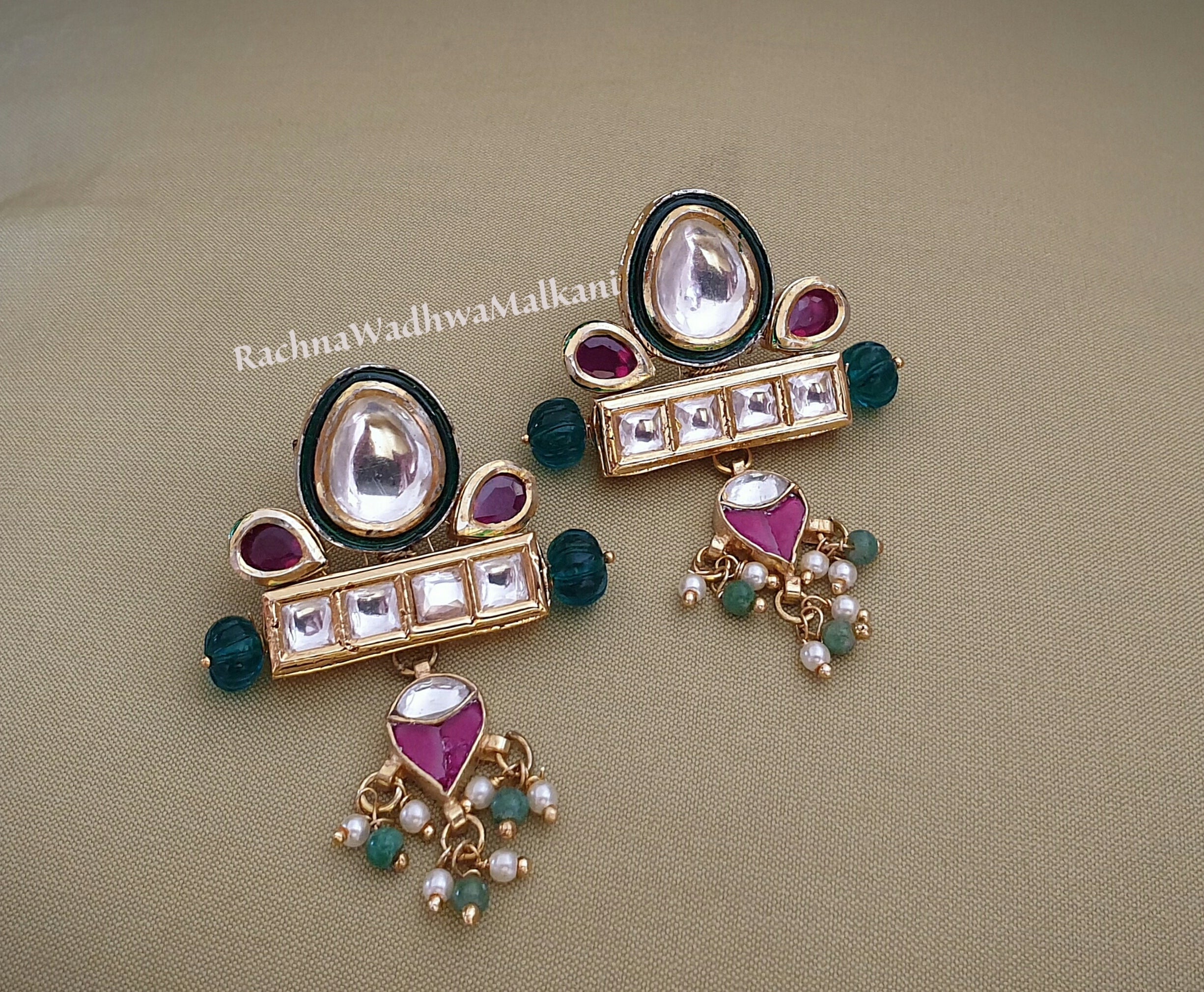 Indian Gold Plated Kundan Earrings Square Shape Stud Polki Pakistani  Jewelry New | eBay