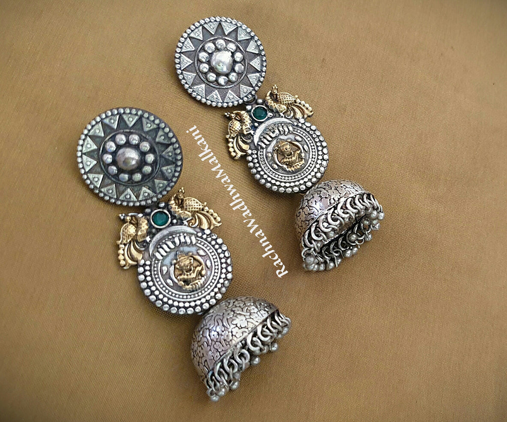 Women Earrings - Oxidized 2-Tone Jhumka Earrings