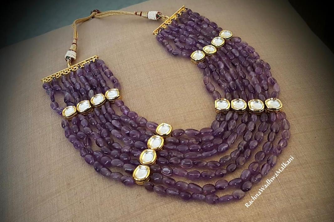 Women Necklace - Amethyst 8 Line stones with Kundan