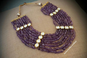 Women Necklace - Amethyst 8 Line stones with Kundan