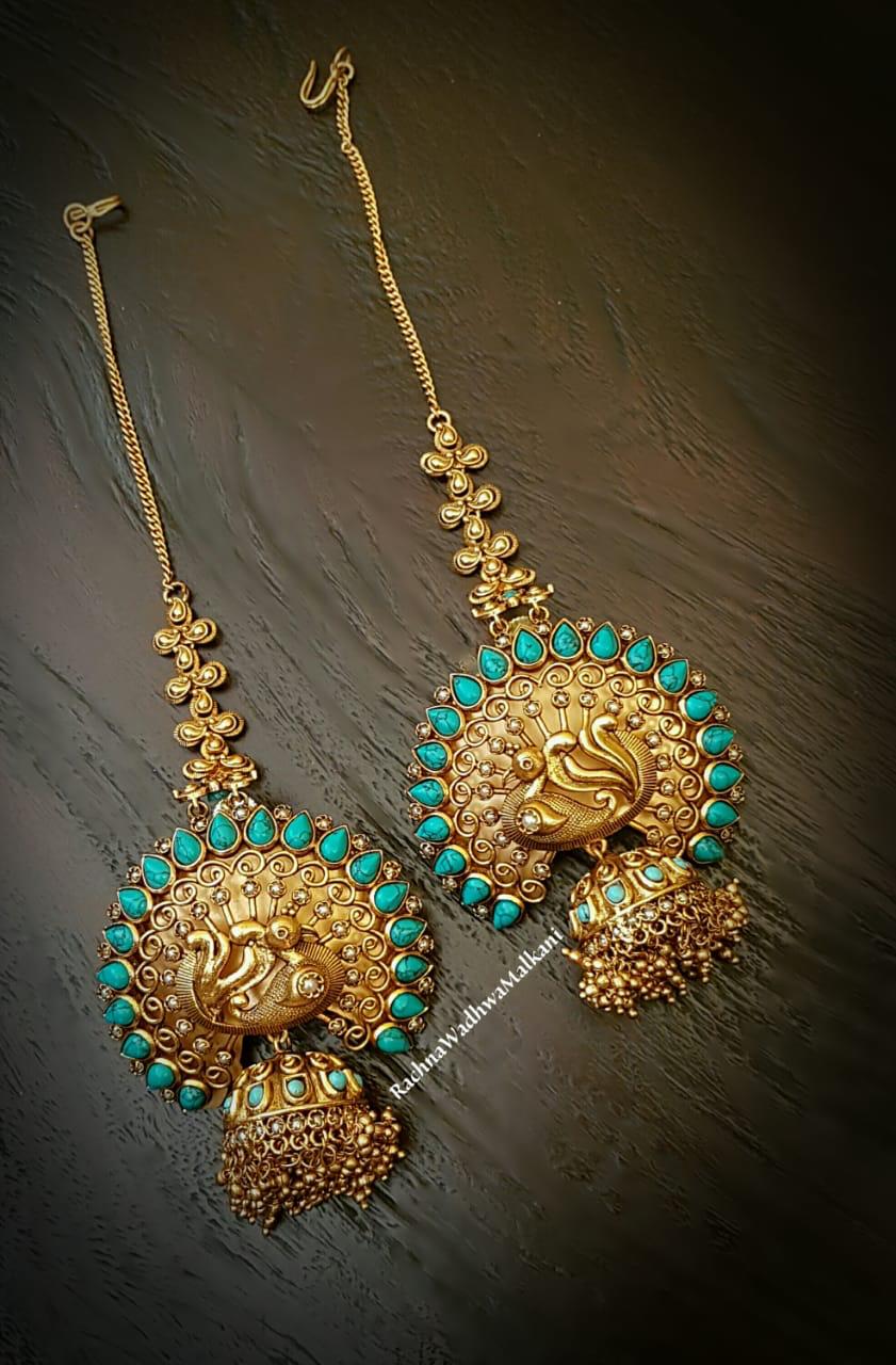 Earrings - Carved Peacock Jhumka Antique Temple Earrings