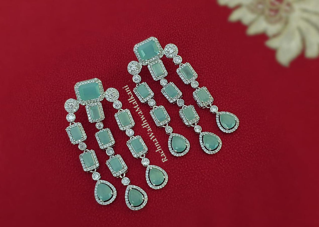 Earrings - Pastel colored Stones with American Diamond Chandelier Earrings